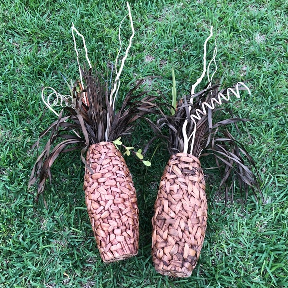 Two Weaved decor Vases with florals